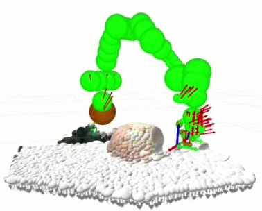 Reconstruction view of surfel fabric reacting to dynamically added obstacles, with no policy driving the goal